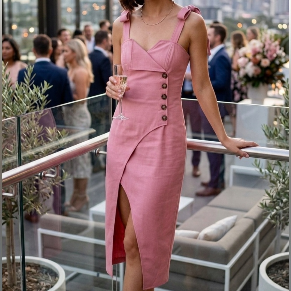 C/MEO Collective Pink Midi Dress with Button Accent